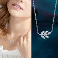 Sterling Silver Moissanite Plating Inlay Leaf Leaves Rose Pendant Necklace Necklace main image 1