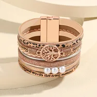 British Style Bc1035 Lucky Tree Magnetic Buckle Pearl Leather Patchwork Women's Bangle sku image 7