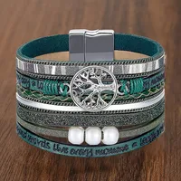 British Style Bc1035 Lucky Tree Magnetic Buckle Pearl Leather Patchwork Women's Bangle sku image 6