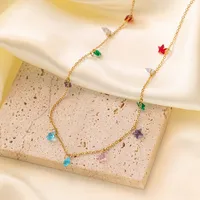 A Special-Interest Design 18K Real Gold Stainless Steel Dopamine Color Five-Pointed Star Necklace main image 1