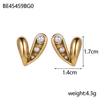 1 Pair IG Style Heart Shape Mixed Metal Inlay Titanium Steel Pearl Zircon Drop Earrings Ear Studs sku image 6