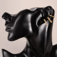 1 Set Shiny Solid Color Inlay Copper Zircon 18K Gold Plated Ear Cuffs main image 5