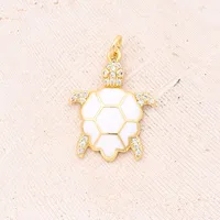 1 Pc/Package 22x17mm Hole 3~3.9mm Copper Zircon 18K Gold Plated Turtle Polished Pendant sku image 4