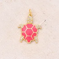 1 Pc/Package 22x17mm Hole 3~3.9mm Copper Zircon 18K Gold Plated Turtle Polished Pendant main image 8