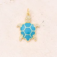 1 Pc/Package 22x17mm Hole 3~3.9mm Copper Zircon 18K Gold Plated Turtle Polished Pendant main image 9