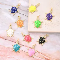 1 Pc/Package 22x17mm Hole 3~3.9mm Copper Zircon 18K Gold Plated Turtle Polished Pendant main image 1