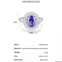 925 Sterling Silver High Carbon Diamond Geometric Oval Rings main image 2