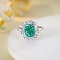925 Sterling Silver High Carbon Diamond Geometric Oval Rings main image 1