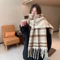 Brown Striped Scarf Women's Autumn And Winter Korean-style Trendy   Winter Warm Imitation Cashmere Windproof Scarf For Students sku image 28