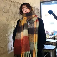 Brown Striped Scarf Women's Autumn And Winter Korean-style Trendy   Winter Warm Imitation Cashmere Windproof Scarf For Students sku image 48