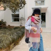 Brown Striped Scarf Women's Autumn And Winter Korean-style Trendy   Winter Warm Imitation Cashmere Windproof Scarf For Students sku image 44