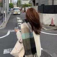 Brown Striped Scarf Women's Autumn And Winter Korean-style Trendy   Winter Warm Imitation Cashmere Windproof Scarf For Students sku image 46