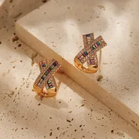 1 Pair Elegant Streetwear Geometric Copper Zircon Ear Studs main image 1