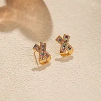 1 Pair Elegant Streetwear Geometric Copper Zircon Ear Studs main image 3