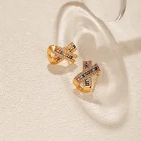 1 Pair Elegant Streetwear Geometric Copper Zircon Ear Studs main image 5
