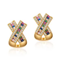 1 Pair Elegant Streetwear Geometric Copper Zircon Ear Studs main image 4