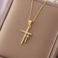 Hot Sale Double Cross Pendant Fashion New Copper Plated White Zircon Religious Necklace main image 1