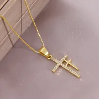 Hot Sale Double Cross Pendant Fashion New Copper Plated White Zircon Religious Necklace main image 3