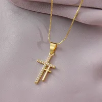 Hot Sale Double Cross Pendant Fashion New Copper Plated White Zircon Religious Necklace main image 4
