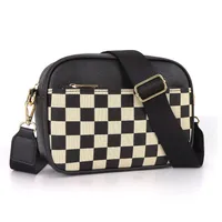 In Stock  Hot Sale Quilted Embroidered Plaid Color Matching Retro Shoulder Bag Zipper Shoulder Strap Messenger Bag Wallet Small Square Bag sku image 17