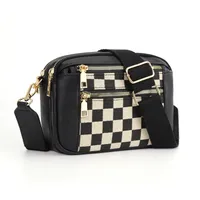 In Stock  Hot Sale Quilted Embroidered Plaid Color Matching Retro Shoulder Bag Zipper Shoulder Strap Messenger Bag Wallet Small Square Bag sku image 9