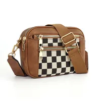 In Stock  Hot Sale Quilted Embroidered Plaid Color Matching Retro Shoulder Bag Zipper Shoulder Strap Messenger Bag Wallet Small Square Bag sku image 15
