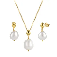 SS10 Luxury Pearl Jewelry Set 925 Sterling Silver 14K Gold Plated Chain Cultured Freshwater Pearl Earring Necklace Set For Women main image 1