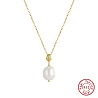 SS10 Luxury Pearl Jewelry Set 925 Sterling Silver 14K Gold Plated Chain Cultured Freshwater Pearl Earring Necklace Set For Women sku image 1