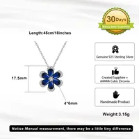 BLZ-4  925 Sterling Silver Created Sapphire Flower Pendant Necklace Earrings Set Wedding Gift main image 3