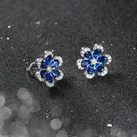 BLZ-4  925 Sterling Silver Created Sapphire Flower Pendant Necklace Earrings Set Wedding Gift main image 5