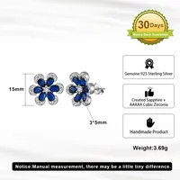BLZ-4  925 Sterling Silver Created Sapphire Flower Pendant Necklace Earrings Set Wedding Gift main image 6