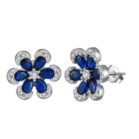 BLZ-4  925 Sterling Silver Created Sapphire Flower Pendant Necklace Earrings Set Wedding Gift sku image 2