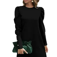 Women's Bodycon Dress Elegant Round Neck Button Long Sleeve Solid Color Above Knee Daily main image 5
