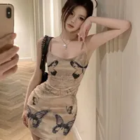 Plus Size Women's Design Hot Girl Butterfly Sling Dress Chubby Sister Ink Print Slim-fit Hip Skirt sku image 2