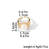 18K Gold Plated Freshwater Pearl Tiger Eye Copper Zircon Geometric Open Rings main image 2