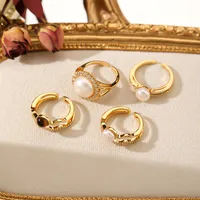 18K Gold Plated Freshwater Pearl Tiger Eye Copper Zircon Geometric Open Rings main image 1