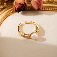 18K Gold Plated Freshwater Pearl Tiger Eye Copper Zircon Geometric Open Rings main image 4