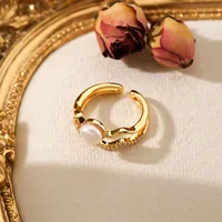 18K Gold Plated Freshwater Pearl Tiger Eye Copper Zircon Geometric Open Rings main image 5