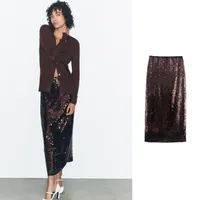 Spring Autumn Streetwear Glittery Solid Color Spandex Polyester Midi Dress Skirts main image 1