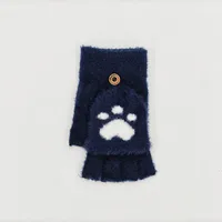 Winter Half Finger Flip Knitted Gloves Imitation Mink Velvet Warm Covered Cat Claw Gloves Women's New Gloves Wholesale sku image 3