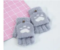 Winter Half Finger Flip Knitted Gloves Imitation Mink Velvet Warm Covered Cat Claw Gloves Women's New Gloves Wholesale sku image 4