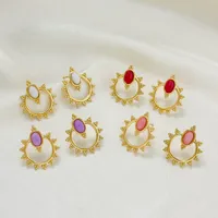 1 Pair Vintage Style Geometric Plating 304 Stainless Steel Natural Stone Ear Studs main image 3