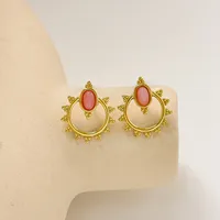 1 Pair Vintage Style Geometric Plating 304 Stainless Steel Natural Stone Ear Studs main image 4