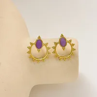 1 Pair Vintage Style Geometric Plating 304 Stainless Steel Natural Stone Ear Studs main image 6