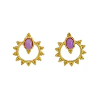 1 Pair Vintage Style Geometric Plating 304 Stainless Steel Natural Stone Ear Studs main image 5