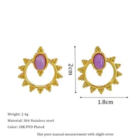 1 Pair Vintage Style Geometric Plating 304 Stainless Steel Natural Stone Ear Studs sku image 1