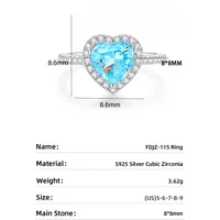 Sterling Silver Y2K Sweet Shiny Shiny Metallic Plating Heart Shape Zircon Rings main image 3