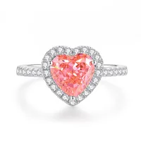 Sterling Silver Y2K Sweet Shiny Shiny Metallic Plating Heart Shape Zircon Rings sku image 6