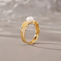 18K Gold Plated White Gold Plated 925 Sterling Silver Pearl Zircon Geometric Open Rings main image 4