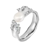 18K Gold Plated White Gold Plated 925 Sterling Silver Pearl Zircon Geometric Open Rings sku image 1